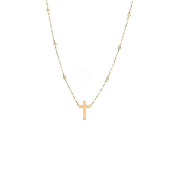 Diamond Cross Necklace (14K) (16+2)